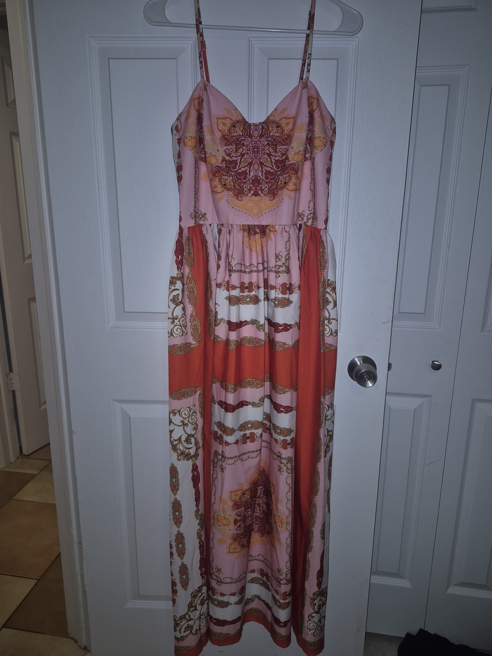 Shein Pink & Coral Printed Spaghetti-Strap Maxi Dress